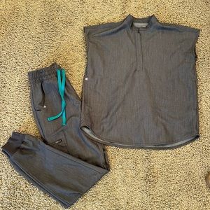 Figs Rafael Oversized Scrub Top and Zamora high waisted scrubs pants